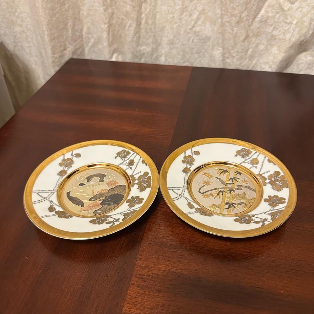 Lot of 2 Hamilton Collection Eternal Wishes of Good Fortune Chokin Plates